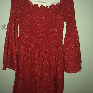 Rustic red off the shoulder dress